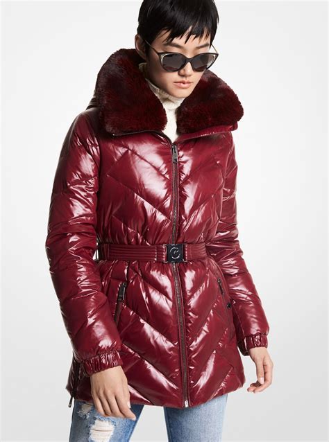 michael kors faux fur trim quilted puffer jacket